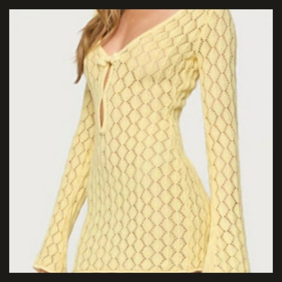Edikted Brie Yellow Crochet Cut-Out Mini Dress XS NWT Festival Beach Cover Up - Picture 4 of 12